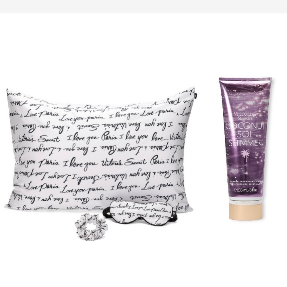 Victoria's Secret Satin Pillow Case Set and Coconut Sol Shimmer Body Lotion